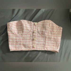 Cider Pink Tweed Strapless Top with Pearl Accents